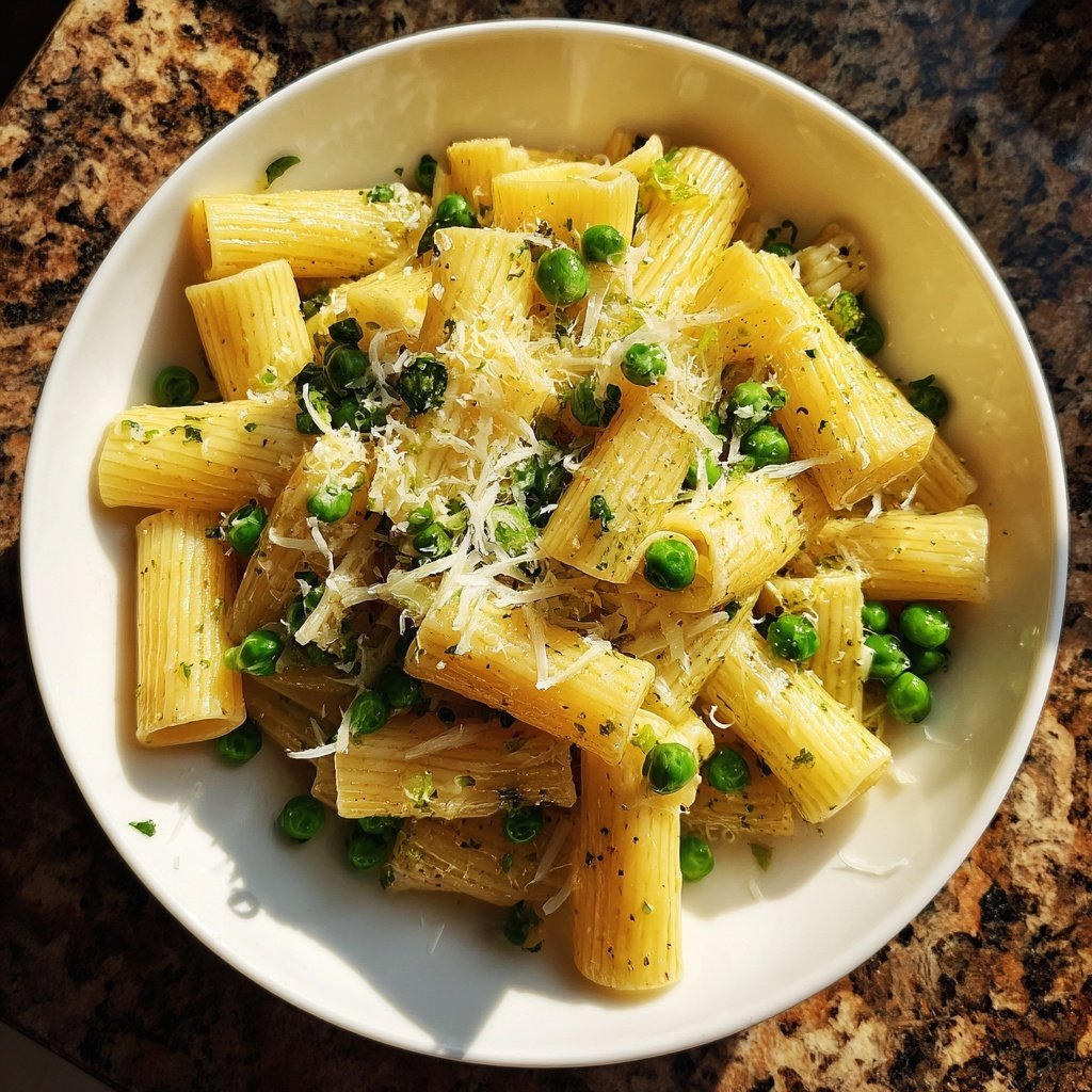 Rigatoni mit Erbsen und Parmesan