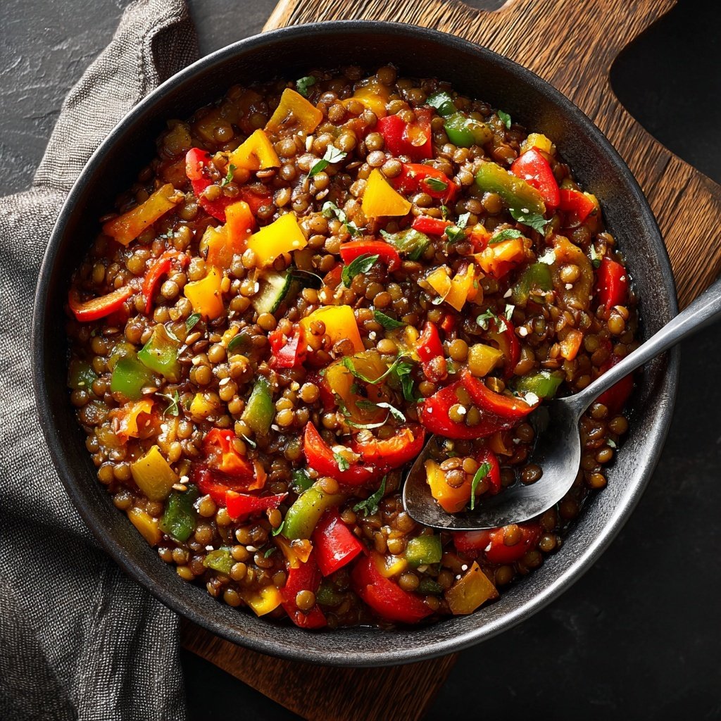 Mittagessen mit Linsen und Gemüse