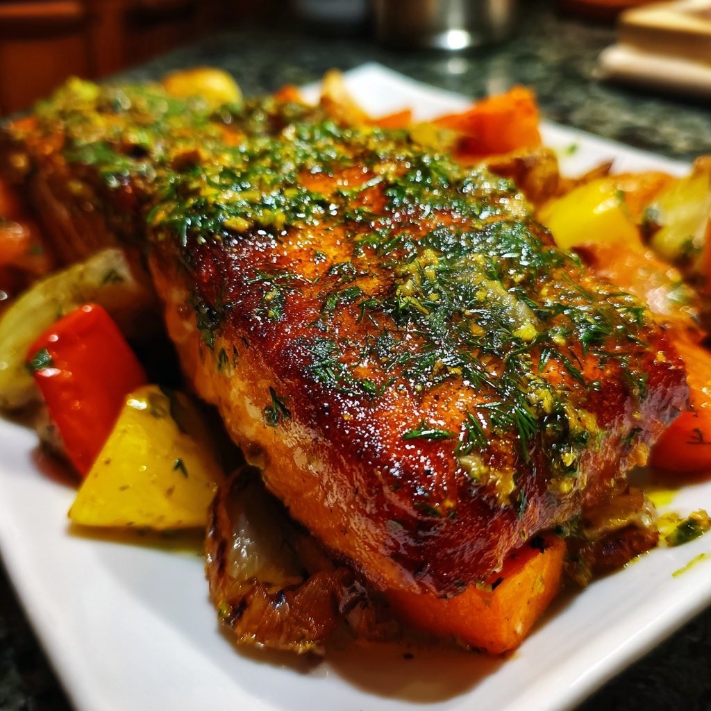 Lachs mit Ofengemüse & Zitronen-Dill-Sauce