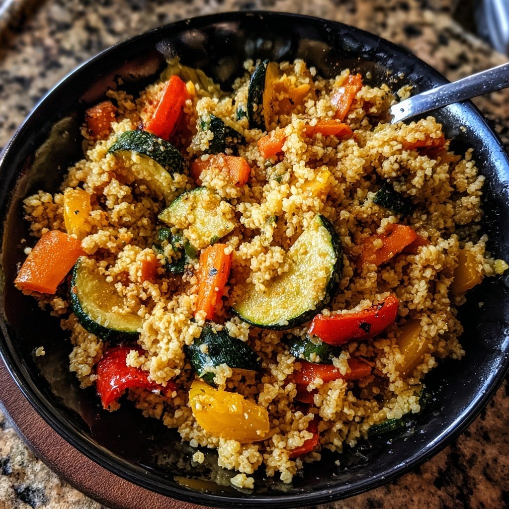 Mittagessen mit Bulgur und Ofengemüse