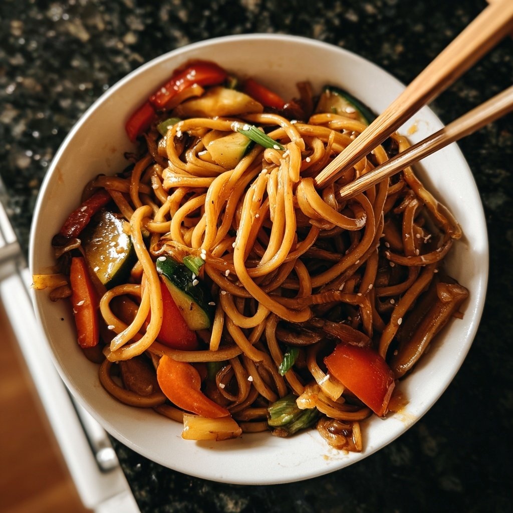 Udon-Nudeln mit Teriyaki-Gemüse