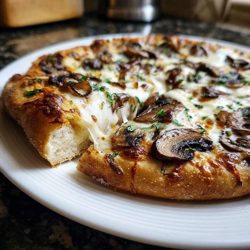 Pizza mit Pilzen und Mozzarella